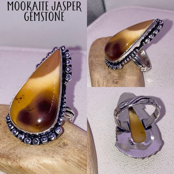 4pcs Handmade Ring Set Citrine Mookaite Jasper Amber Gemstone Halo Ring Size 7.5 - Picture 6 of 8